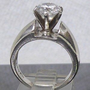 Exquisite Faux Diamond Solitaire Ring In Sterling Silver Setting Signed RL Size